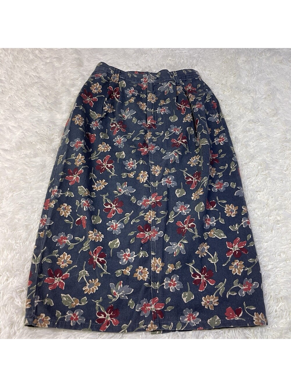 Vintage Vivaldi Jeanswear Denim Skirt Womens Size 14 Floral